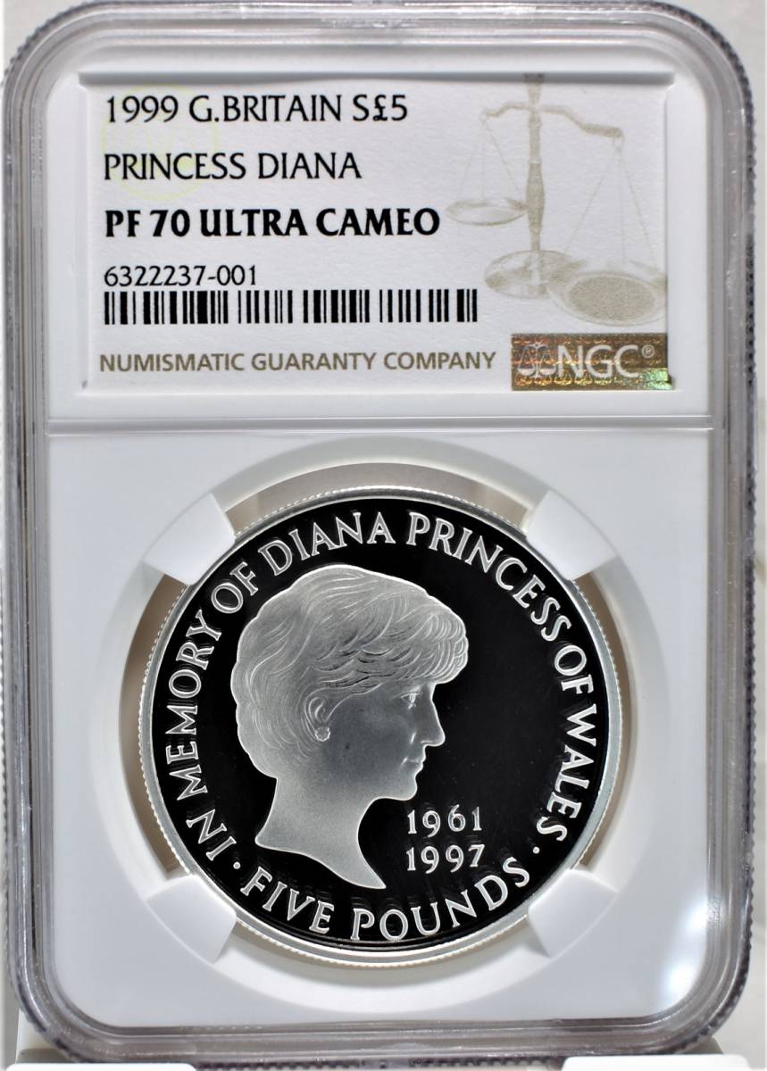 1999 イギリス ダイアナ妃追悼 £5 プルーフ銀貨 NGC PF68UC ②-