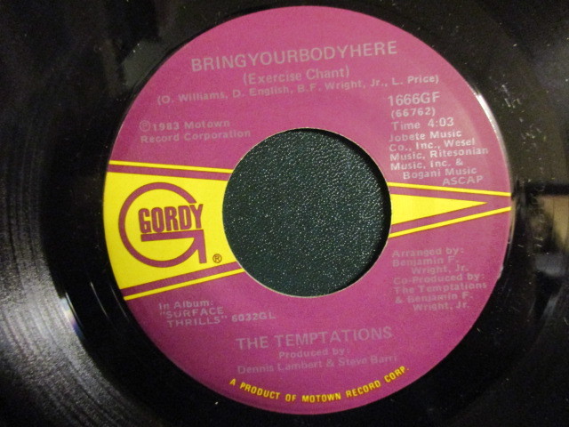 The Temptations ： Love On My Mind Tonight c/w Bring Your Body Here 7'' / 45s (( A面はバラード / B面はFunky ))_画像2