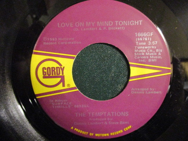 The Temptations ： Love On My Mind Tonight c/w Bring Your Body Here 7'' / 45s (( A面はバラード / B面はFunky ))_画像1