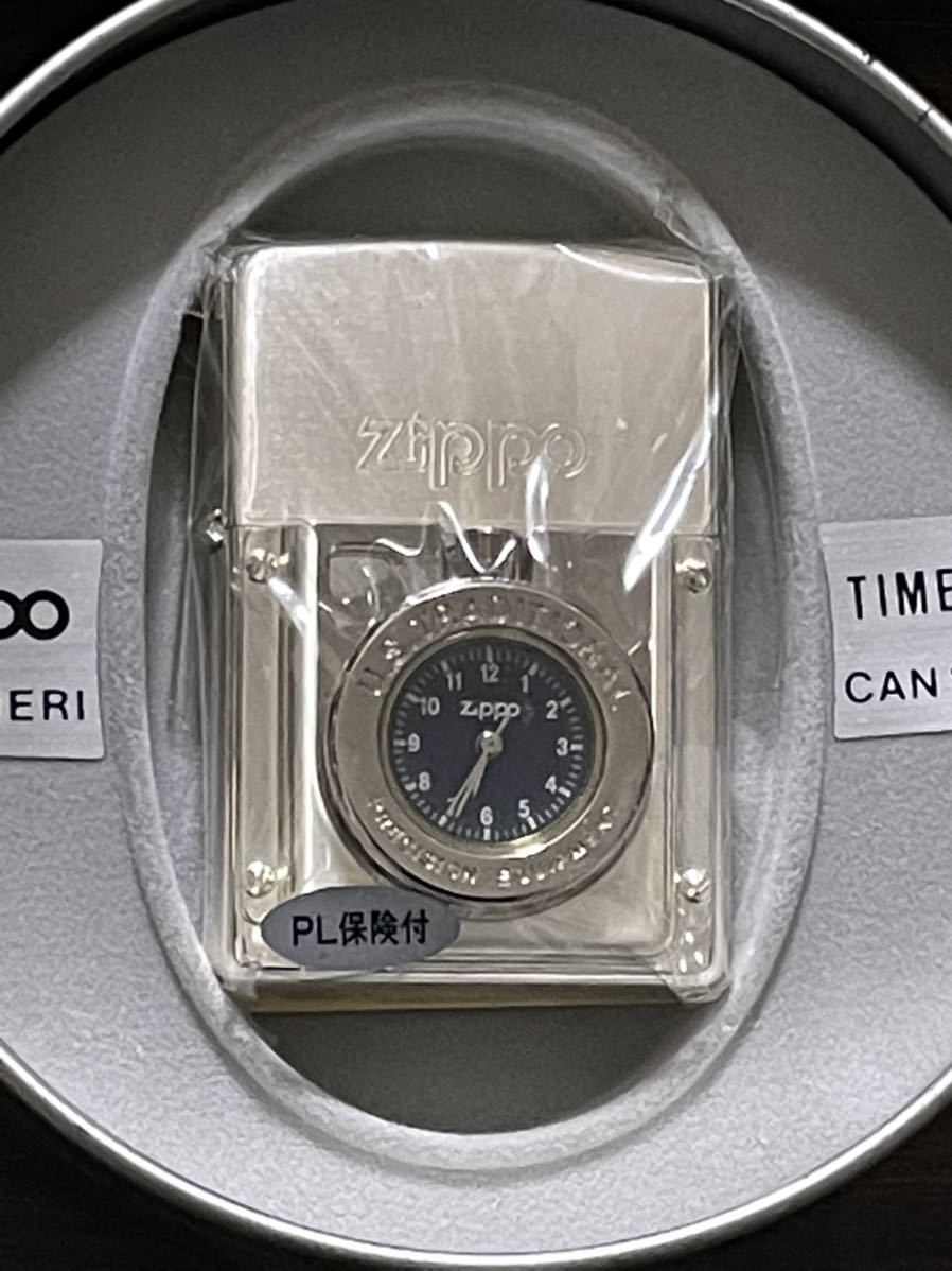 zippo タイムライト 文字盤 紺青 TIME LIGHT 銀仕上げ 1997年製 U.S HARD WATCH 年代物 デットストック 専用缶ケース 説明書/保証書_画像2