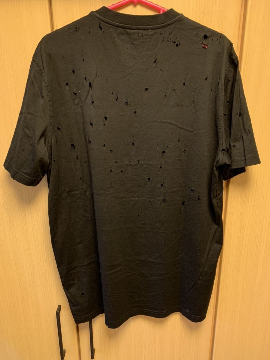 正規 19SS Givenchy ジバンシィ ダメージ加工 デストロイ ロゴ クルーネック Tシャツ 黒 XS BW700D3015