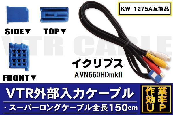 KW-1275A 同等品 VTR外部入力ケーブル イクリプス ECLIPSE AVN660HDmkII 対応 アダプター ビデオ接続コード 全長150cm カーナビ 映像 音声_画像1