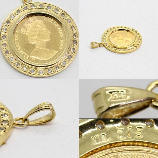 * used beautiful goods *18 gold frame diamond 0.15ct 20 minute. 1 ounce original gold coin pendant 