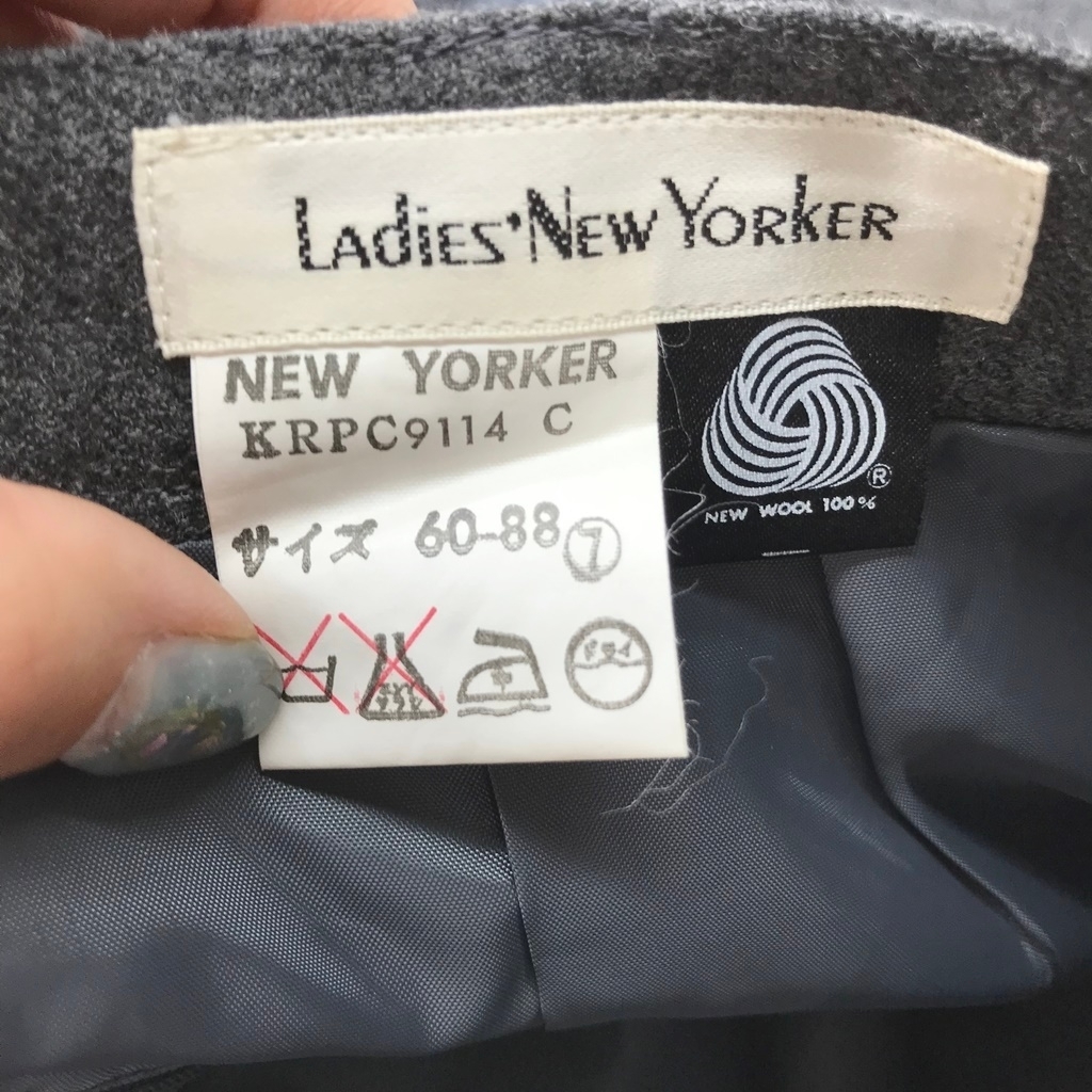 LAdies New YORker スーツ上下 セットアップ ジャケット ノーカラー スカート 膝下丈 グレー ウール100％ サイズ9A3 /60-88_画像8