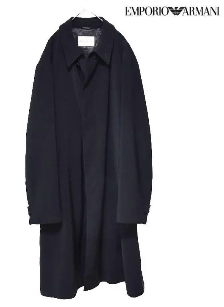 【最高級】EMPORIO ARMANI イタリア製 ステンカラーコート 50 黒 ブラック