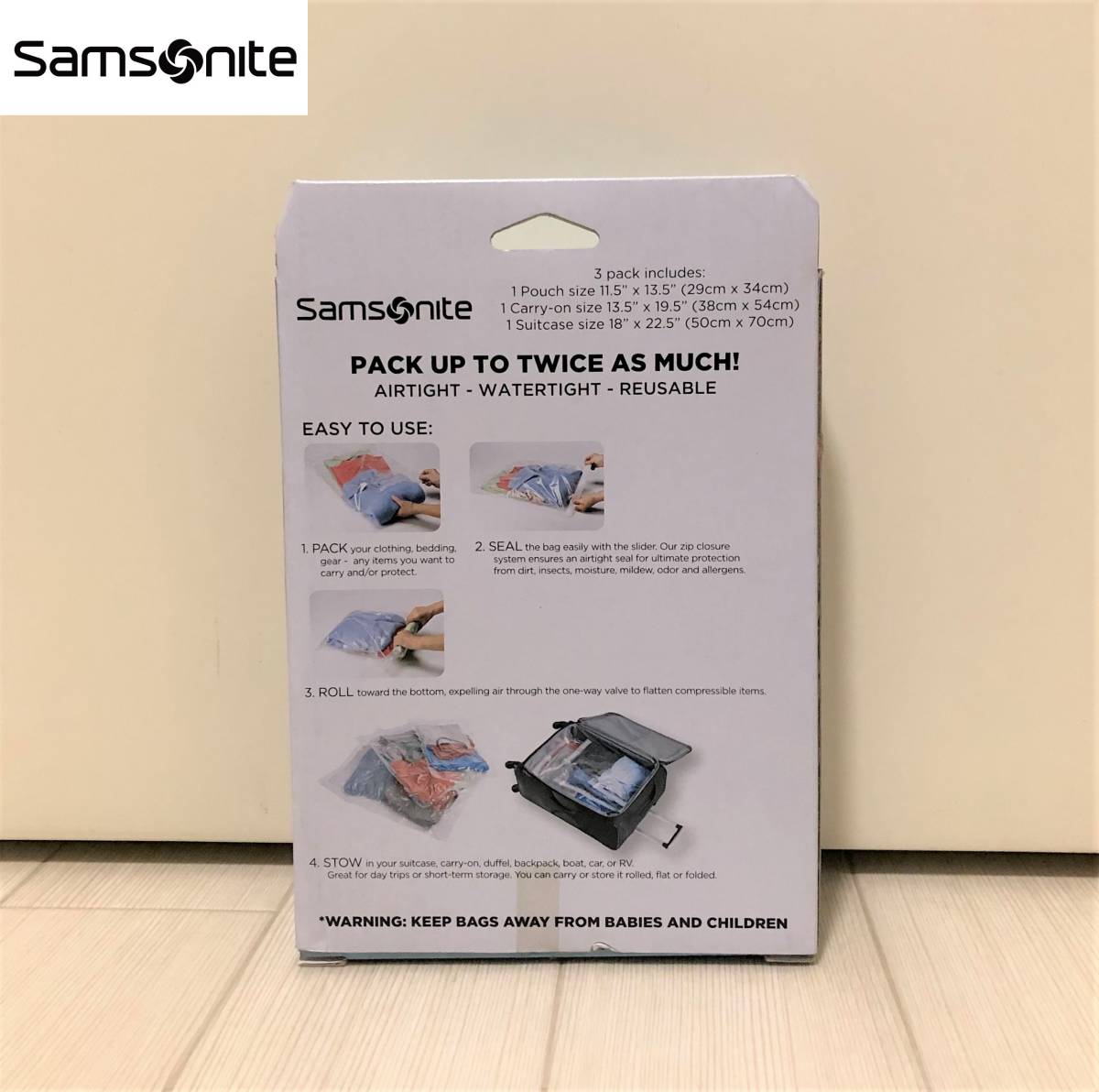 Samsonite サムソナイト 3 PACK COMPRESSION BAGS 圧縮袋 3パックセット 旅行用品 コンパクト収納 Lサイズ 1枚 Mサイズ 2枚