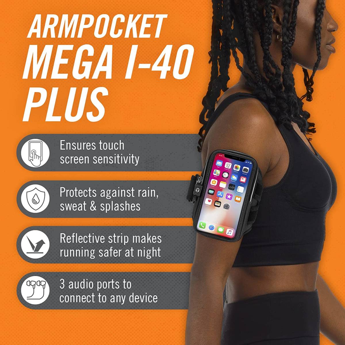 Armpocket Mega i-40 ランニング用携帯電話アームバンド アームポケット ポーチ ブラック 6.5インチ迄のスマホ対応 iPhone Google Pixel等