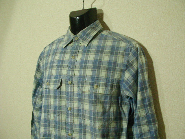 ssy5387 L.L.Bean 長袖 コットンシャツ ブルー×グレー ■ チェック柄　■ ボタン付きポケット Sサイズ エルエルビーン_画像4
