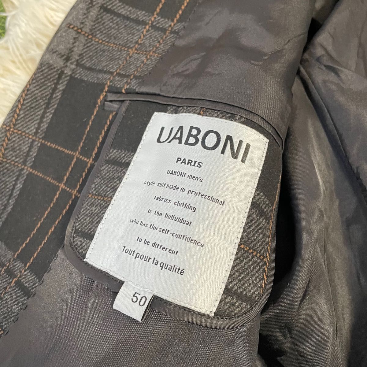 UABONI PARIS カシミヤテーラードジャケット メンズ チェック