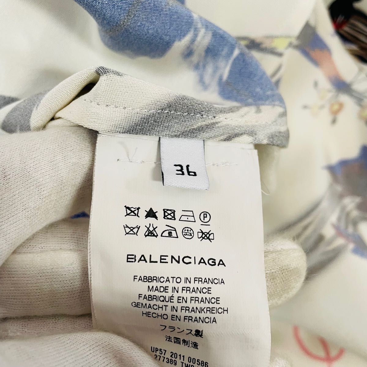 【美品】バレンシアガ レディース シルクブラウス 総柄 マルチ 柄シャツ 36