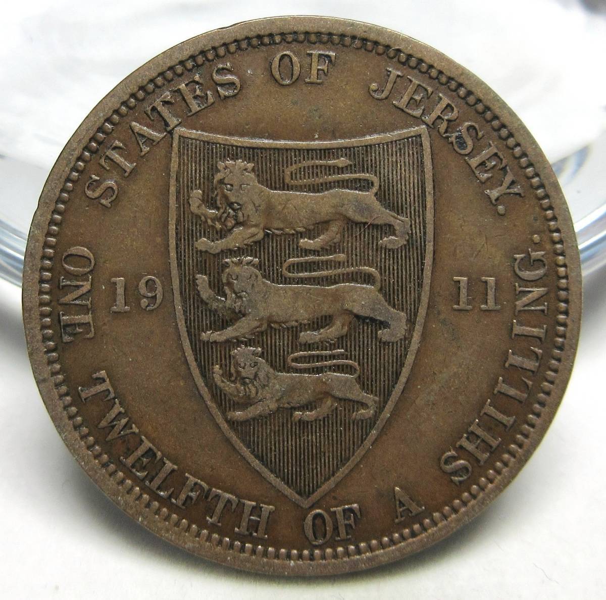 英王室属領ジャージー 1/12シリング銅貨 1911年 30.82mm 9.37g_画像1