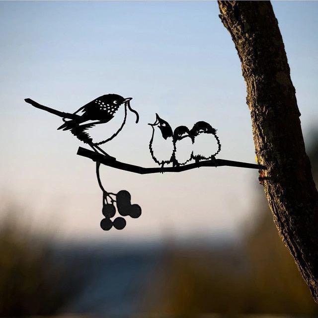 庭 小鳥 鳥の親子 ガーデニング オーナメント アイアンプレート オブジェの画像3