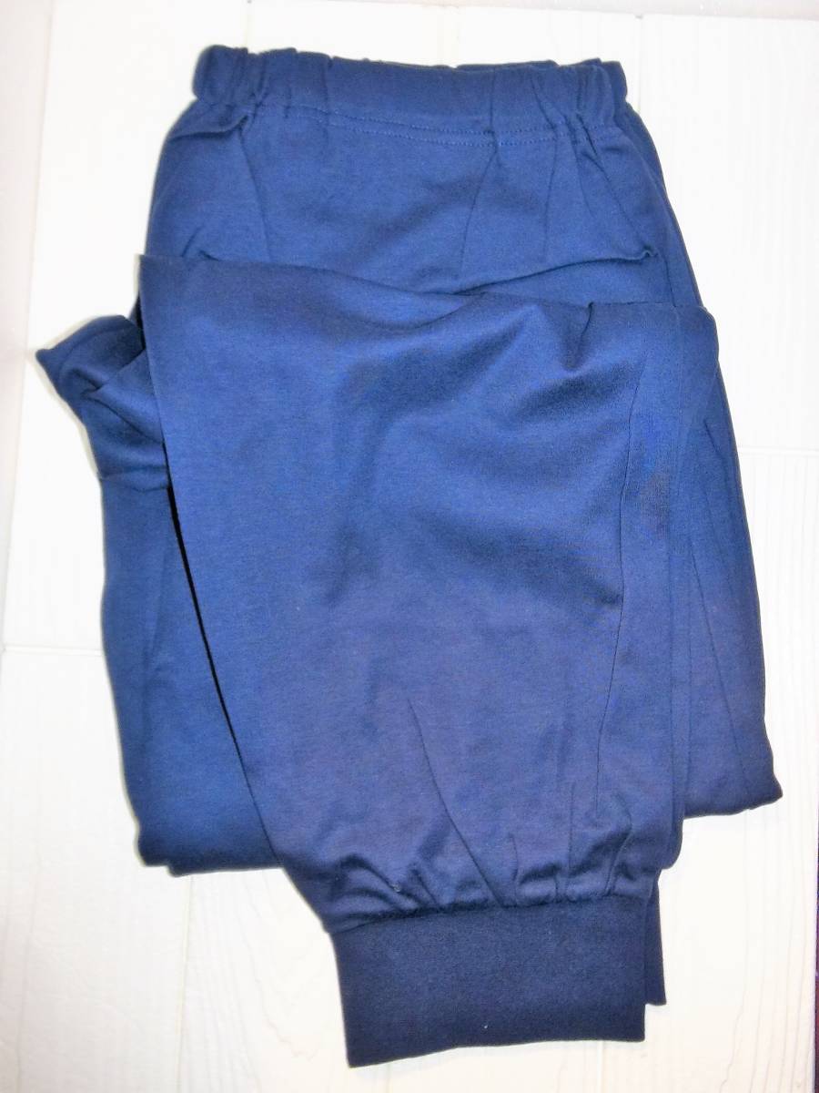 ( men's * pyjamas * new goods )DAKS Dux L navy blue series border pattern cotton 100% long sleeve length pants ( front opening ) pants hem rib attaching * plain \\14,300