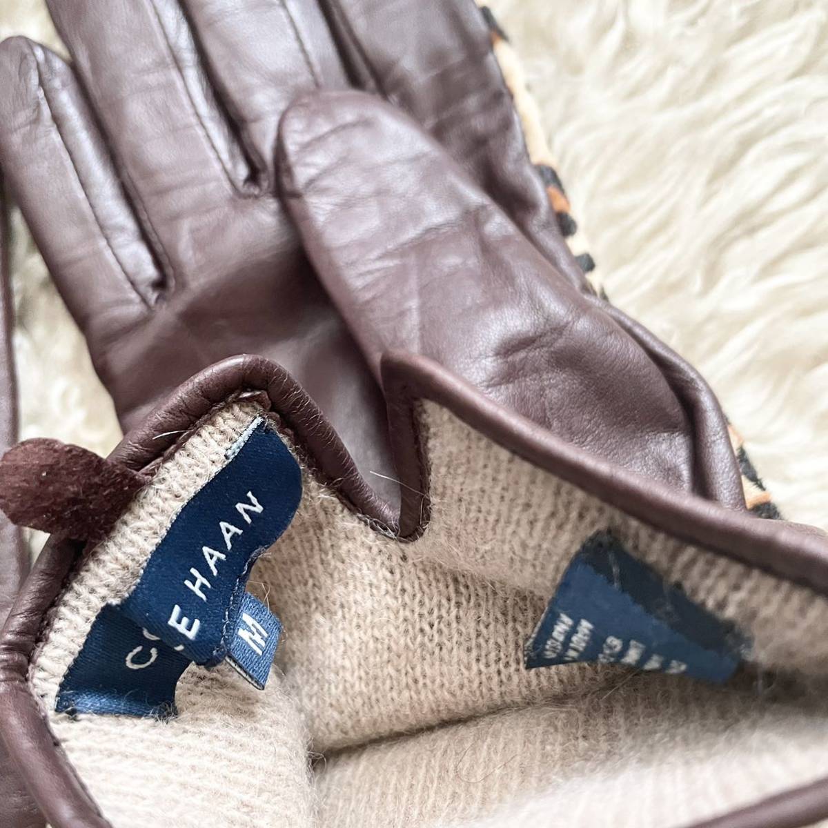  free shipping Cole Haan is lako gloves Leopard leather glove sheep leather wool gloves is lako5 fingers 