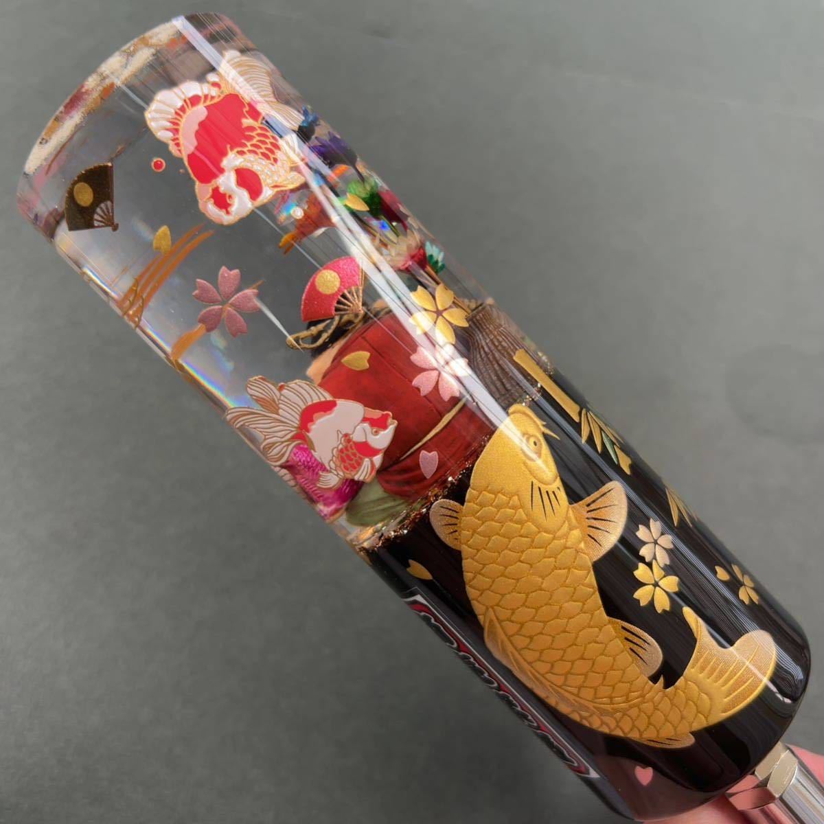 水中花 ロング シフトノブ 鶴 紫パール 花札 風神雷神 12×1.25 金魚