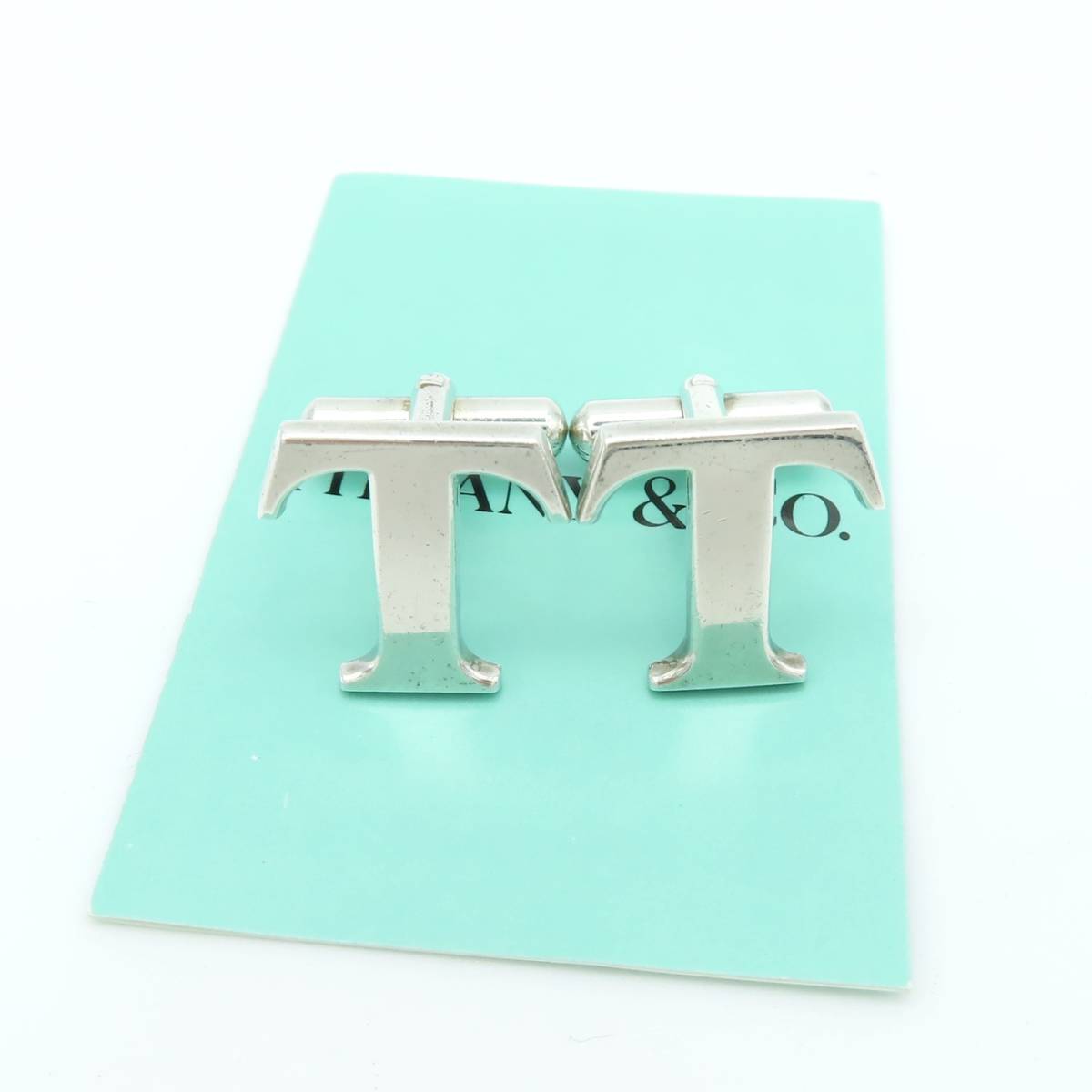 [ free shipping ] beautiful goods Tiffany&Co. Tiffany T Logo silver cuffs links SILVER SV925 emblem motif men's suit JH29