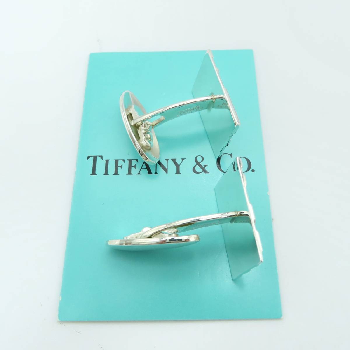 【送料無料】 極希少 美品 Tiffany&Co. ティファニー T ロゴ プレート シルバー カフス リンクス STERLING SV925 スーツ メンズ JH30_画像2