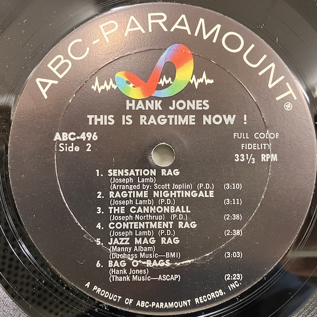 ●即決LP Hank Jones / This is Ragtime Now j35440 Mono 米盤、マルチ黒ミゾナシ LW Vangelder」刻印 _画像2