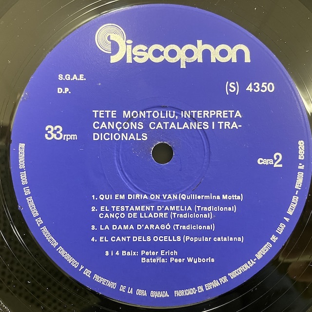 ●即決LP Tete Montoliu / Interpreta a Serrat ej2898 スペイン・オリジナル テテ・モントリュー_画像2
