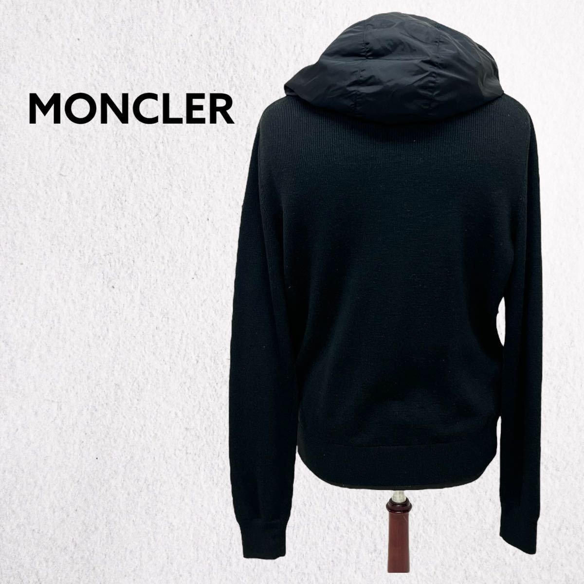 国内正規品 MONCLER モンクレール 16AW ニット切り替え 袖黒ワッペン フード付き ジップアップ ブルゾン メンズ 94043-00-97551
