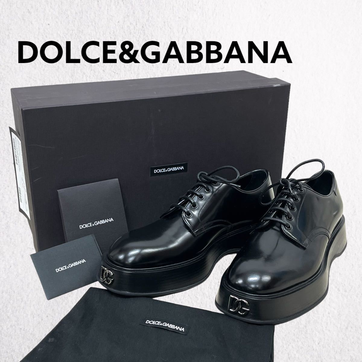 新品未使用 箱保存袋付き DOLCEGABBANA ドルチェ＆ガッバーナ DGロゴ バフカーフスキン レザー ダービーシューズ 革靴 メンズ A10711A1203