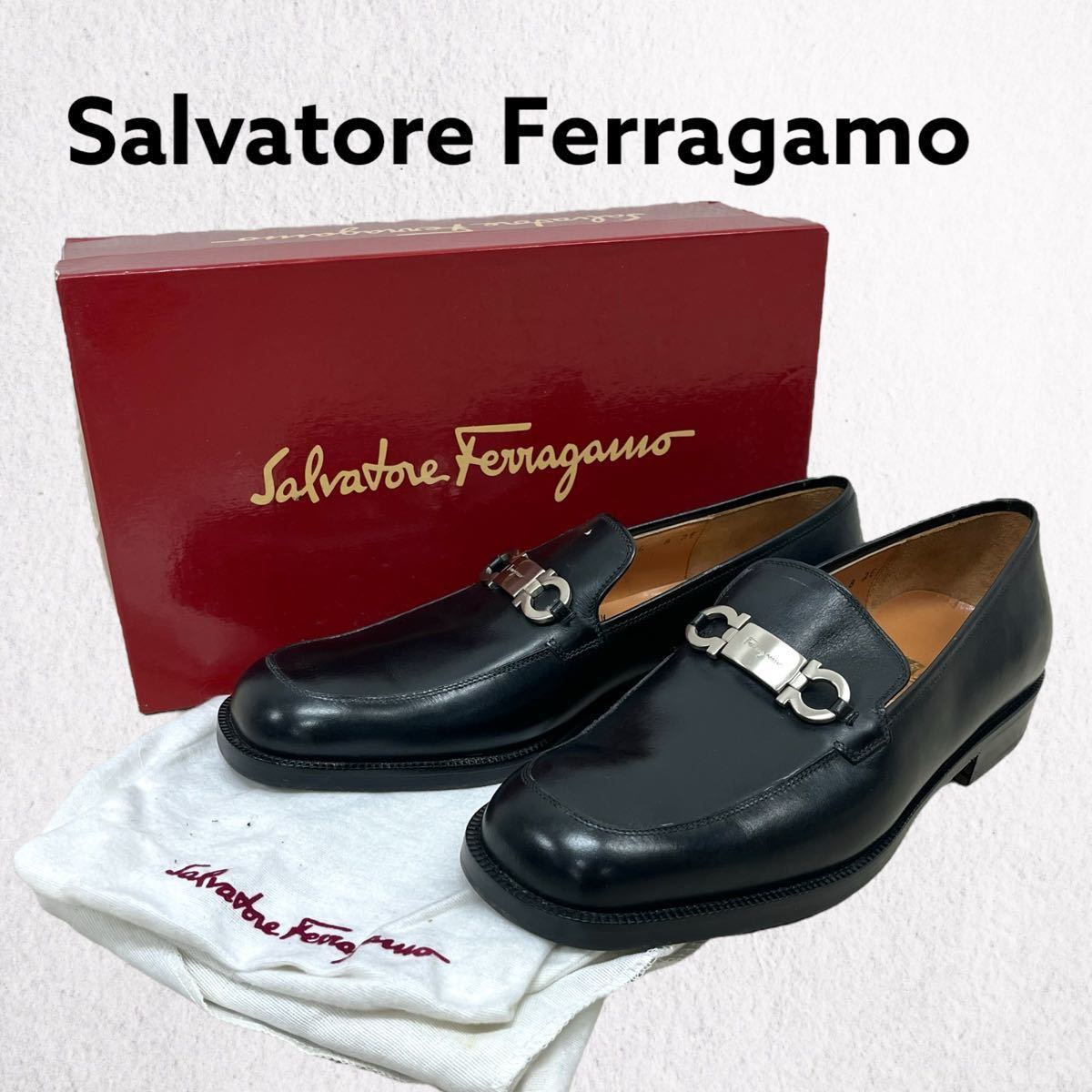 箱保存袋付き Salvatore Ferragamo サルヴァトーレ フェラガモ ダブルガンチーニ ロゴプレート レザー ローファー モカシン 革靴