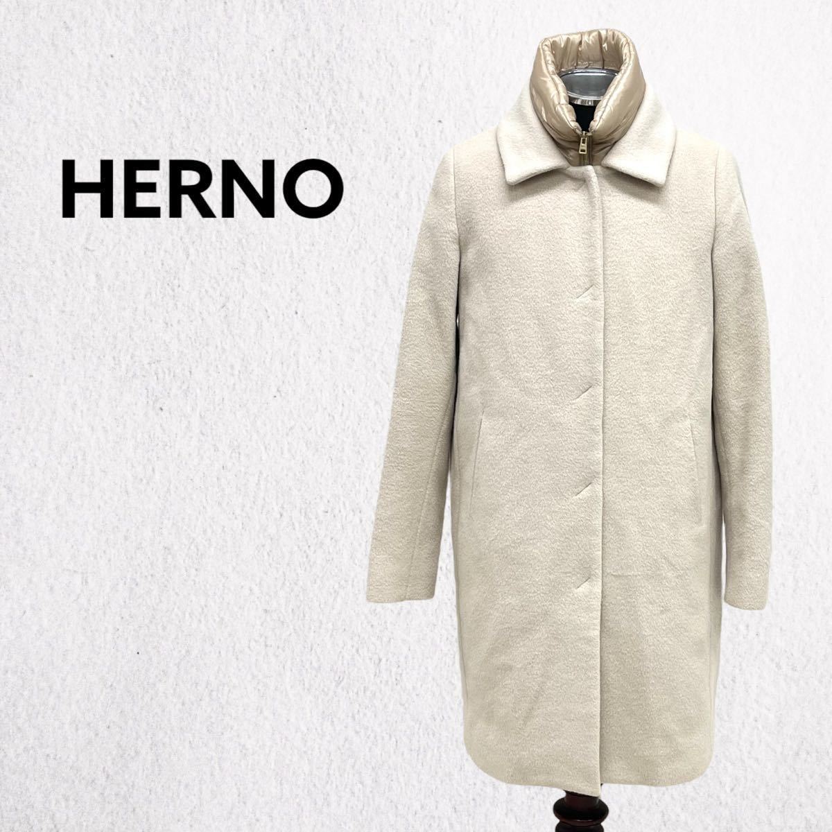 HERNO ヘルノ ウール アンゴラ シルク混 中綿 ダブルフロントコート