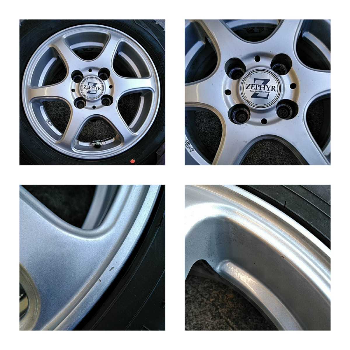 ZEPHYR aluminium wheel + studdless tires 13×5J ET38 PCD100 4 hole hub diameter 67mm Dunlop 155/80R13 2017 year made remainder groove 6.9~7.2mm