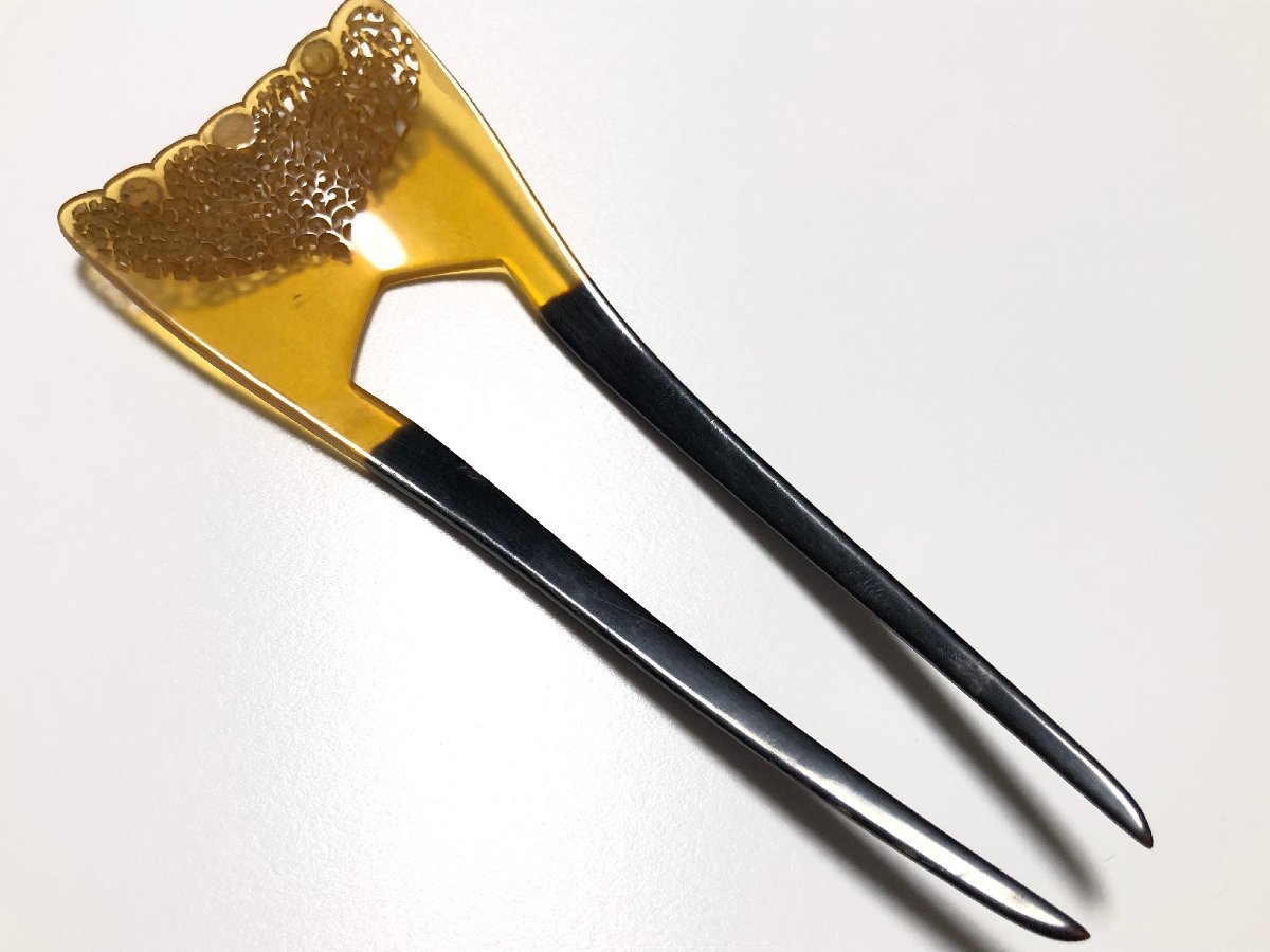 アンティーク 本鼈甲 白甲 黒甲 本真珠 8.5g 細密唐草細工 デザイン 簪