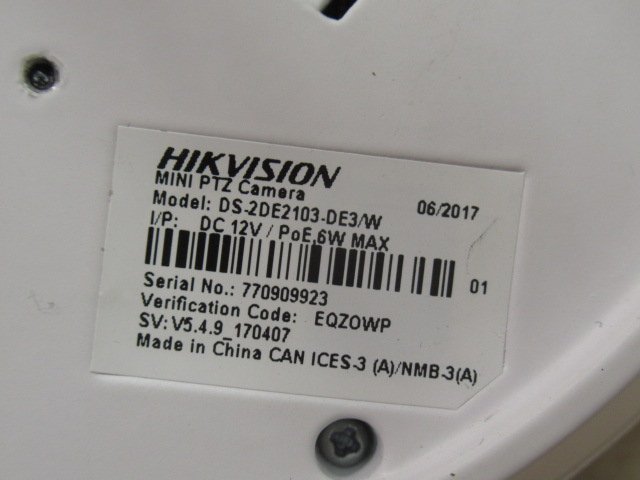 ▲Ω WA3 10896♪ 保証有 HIKVISION【DS-2DE2103-DE3/W】Mini PTZ パン＆チルト機能付 ドームネットワークカメラ 動作/初期化OK_画像6