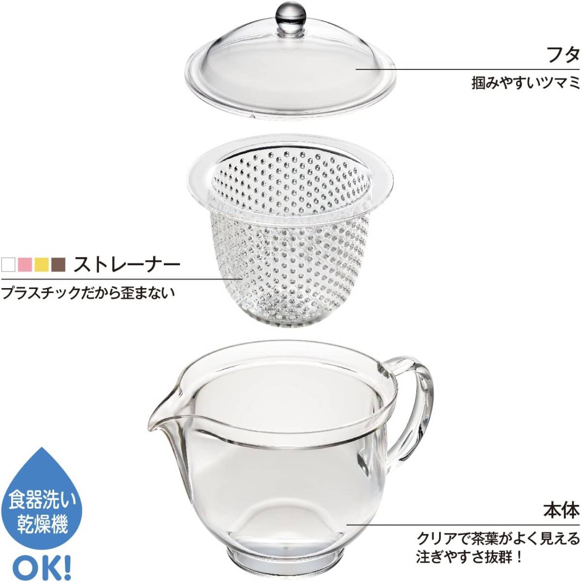 曙産業 ティーポット クリア L 日本製 透明でお茶の出具合がよく見える プラスチック製で割れにくい 水切れがよく注ぎやすい 目詰の画像3