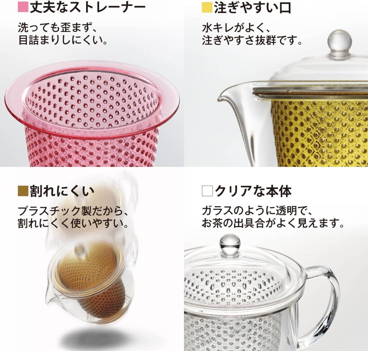 曙産業 ティーポット クリア L 日本製 透明でお茶の出具合がよく見える プラスチック製で割れにくい 水切れがよく注ぎやすい 目詰の画像4