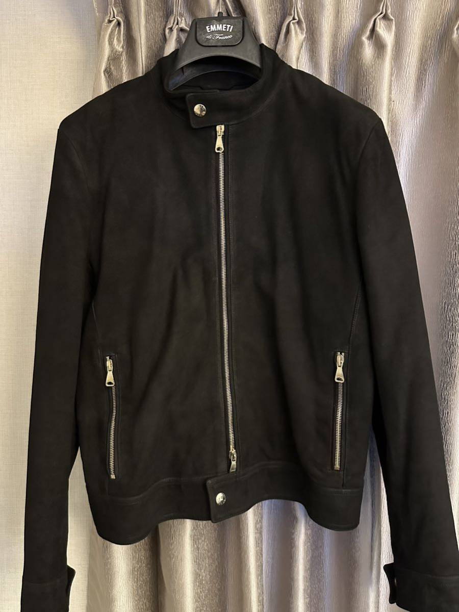 売れ筋】 ライダースジャケット エンメティ EMMETI ゴートスキンスウェード サイズ46 黒 Mサイズ
