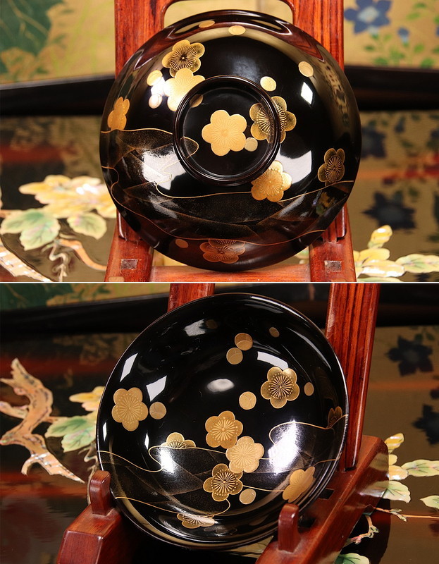 BA188 極上輪島塗 桜流水金蒔絵 吸物椀 二客 木製漆器-