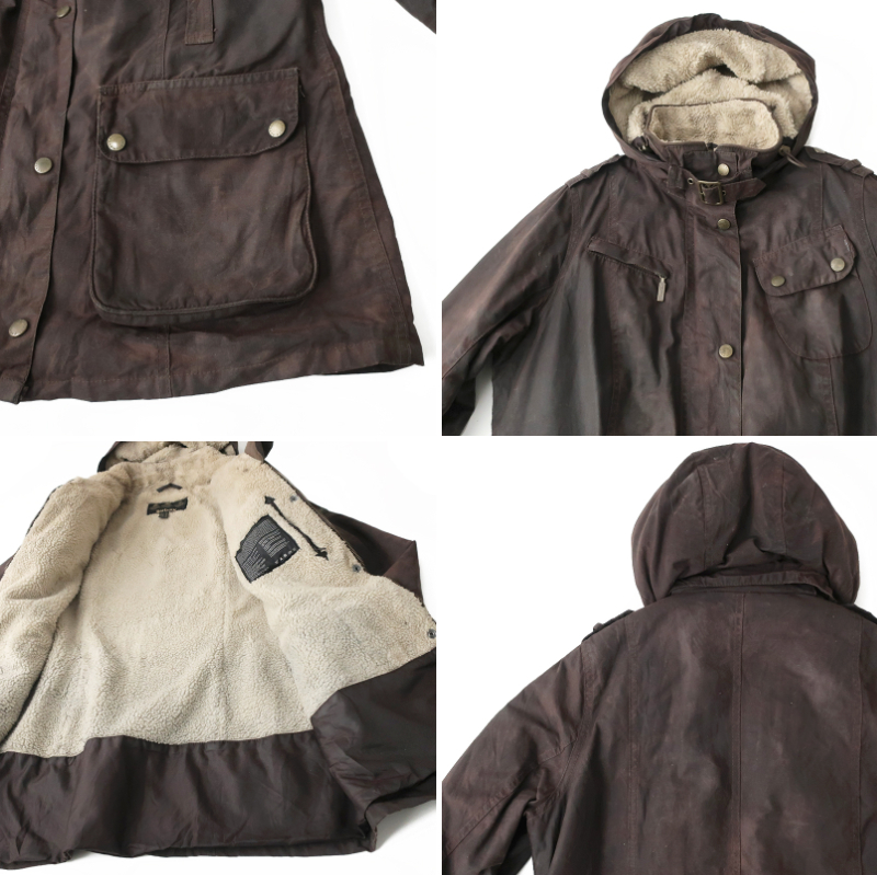 無骨感◎Barbour バブアー WEYHILL JACKET ワックスジャケット フーディコート ボア裏地　14(L)_画像3