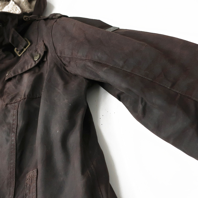 無骨感◎Barbour バブアー WEYHILL JACKET ワックスジャケット フーディコート ボア裏地　14(L)_画像8