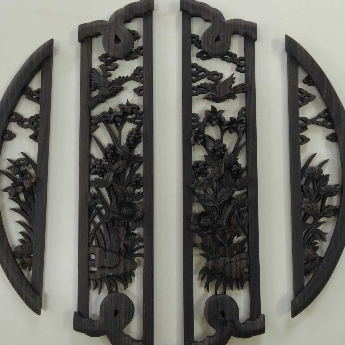 [ postage included ] ebony ... carving decoration board 4 pieces set control number (1207) dead stock wooden sculpture cloth finish 