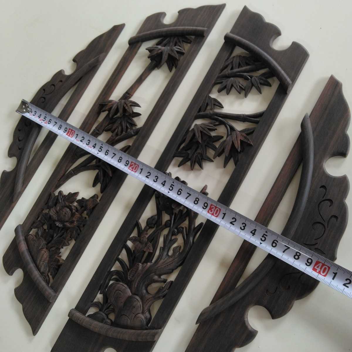 [ postage included ] ebony ... carving decoration board 4 sheets control number (1220) dead stock wooden sculpture cloth finish 