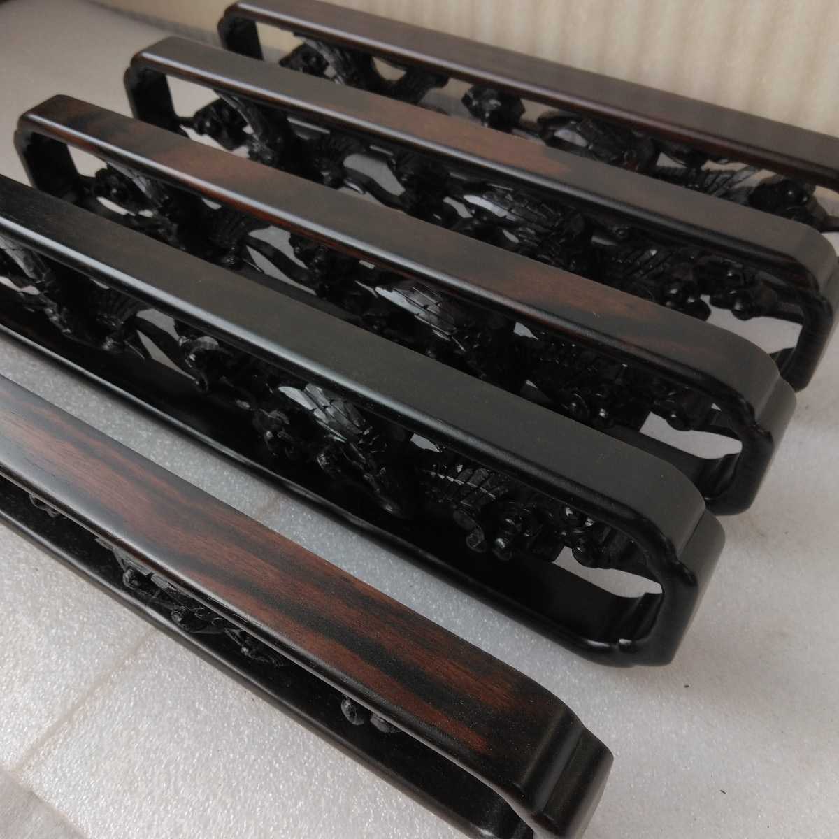 [ postage included ] ebony ... carving decoration board 5 piece set control number (1229) dead stock wooden sculpture coating finish 