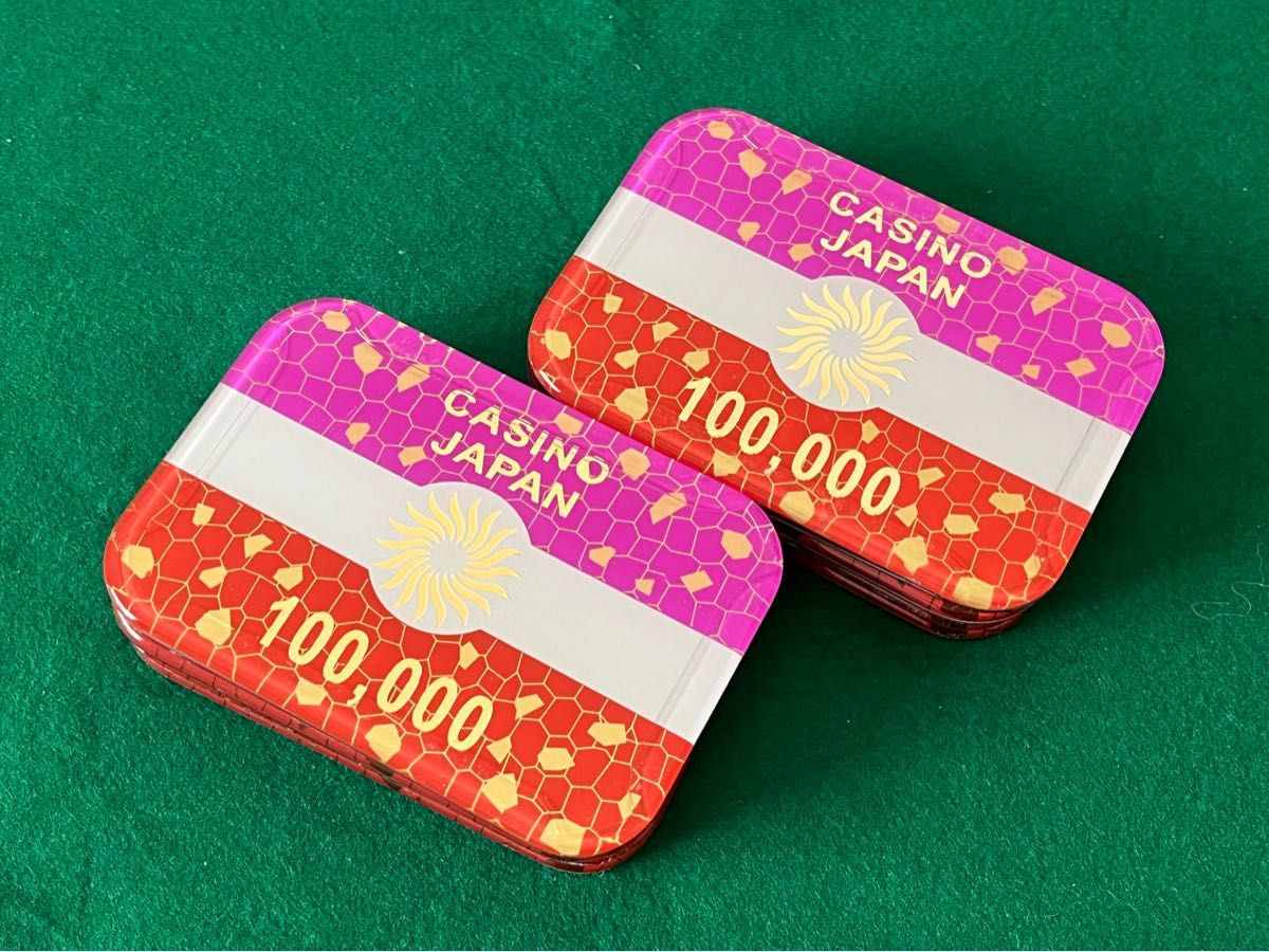 美品 カジノ 角チップ100 000(拾万) オレンジ ×10枚セット プラーク