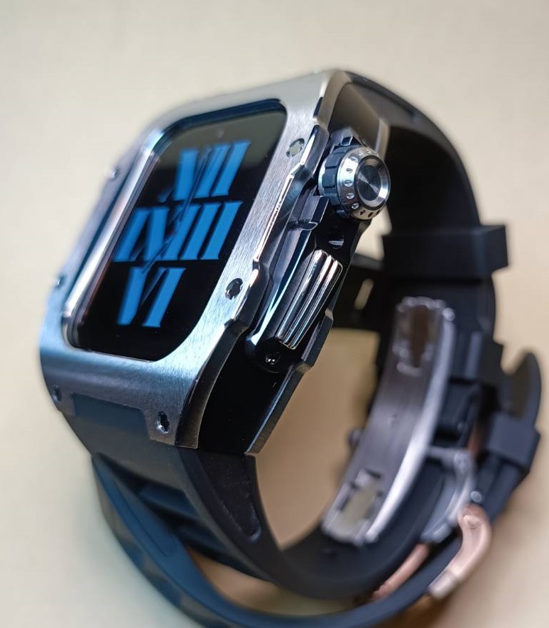 白 フリル付 RST-2 シルバーD apple watch メタル カスタムケース