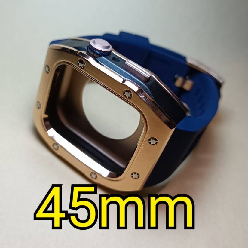 45mm●ゴールド紺●RSTモデル●apple watch カスタム 金属 ステンレス メタル ラバー ゴールデンコンセプト Golden Concept 好きに