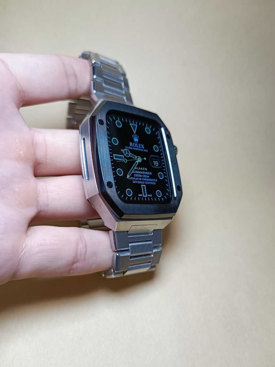 42mm 44mm 45mm 銀黒黒-メタル apple watch ステンレス カスタム 金属