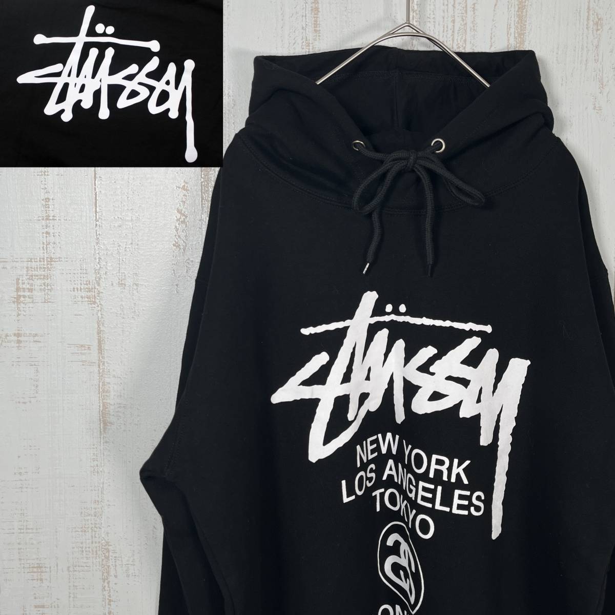 【極美品】STUSSY ステューシー パーカー ワールドツアー シャネルロゴ 黒