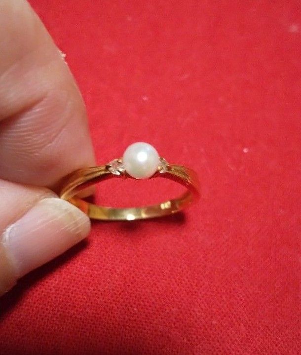 18金 本真珠 メレダイヤ 指輪