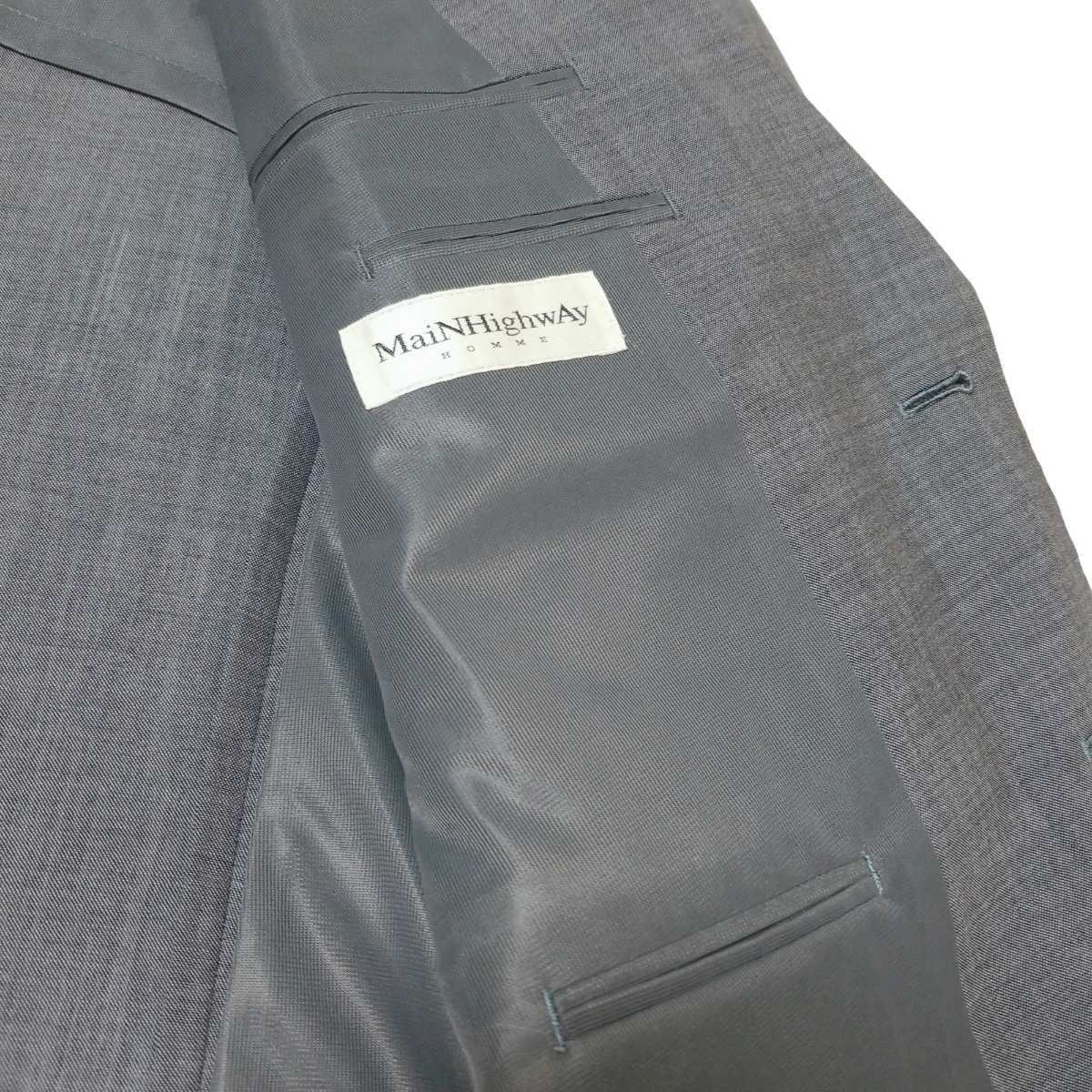 Y015 ウール混 メンズ スーツセットアップ シングル ジャケット スラックス グレー 背抜き BB6 L～LL Kanebo wool ウールマーク ビジネス_画像5