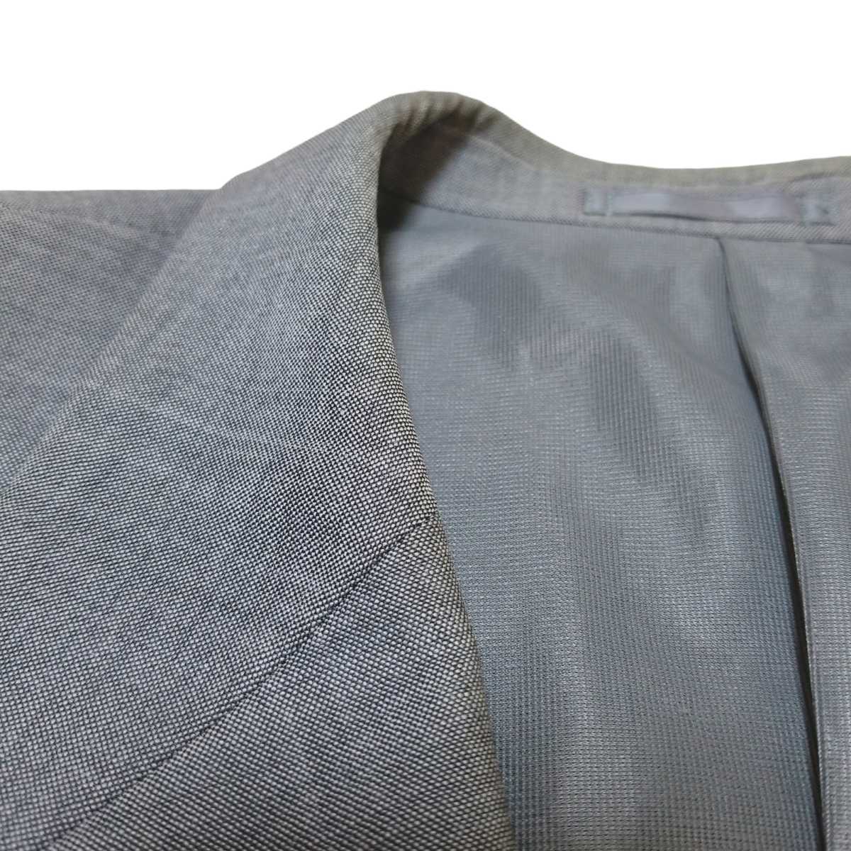 Y015 ウール混 メンズ スーツセットアップ シングル ジャケット スラックス グレー 背抜き BB6 L～LL Kanebo wool ウールマーク ビジネス_画像8