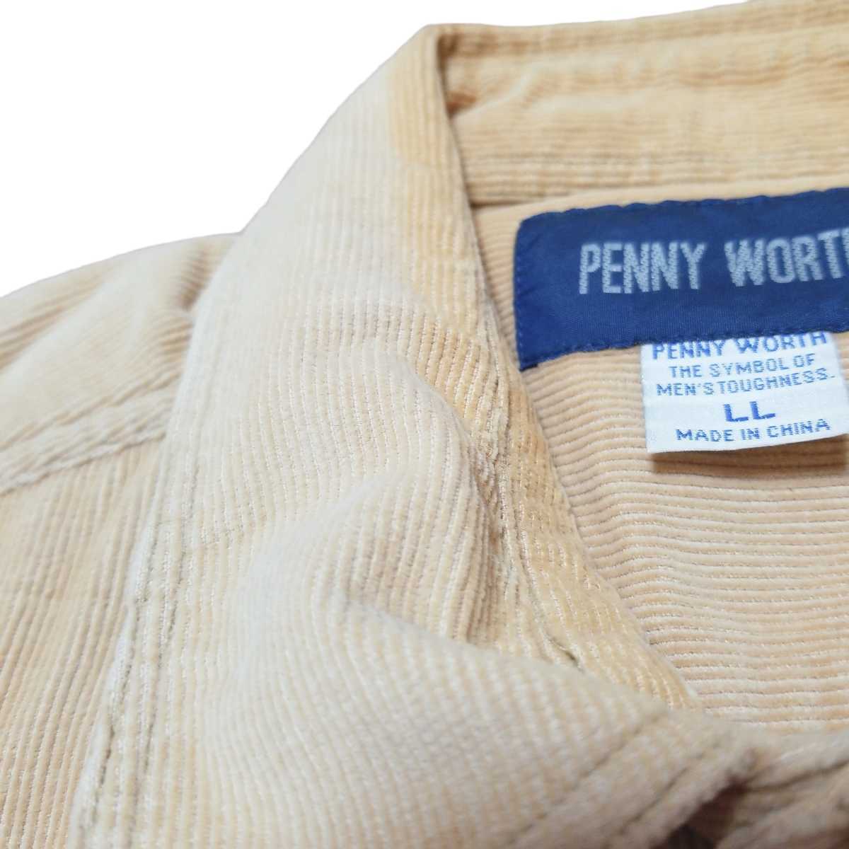 Y022 PENNY WORTH ペニーワース コーデュロイ 長袖シャツ メンズ LL 大きいサイズ 綿100% イエローブラウン カジュアル_画像10