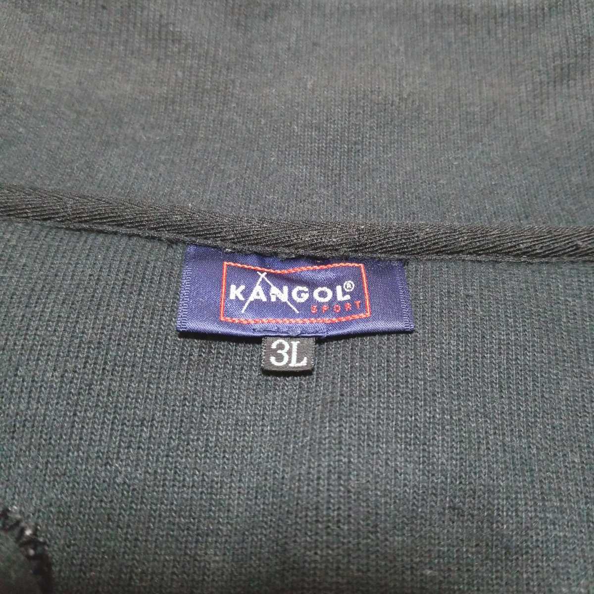 Y028 KANGOL SPORT Kangol спорт половина Zip трикотажный джемпер с длинным рукавом мужской 3L XXL большой размер черный чёрный стрейч . карман есть 