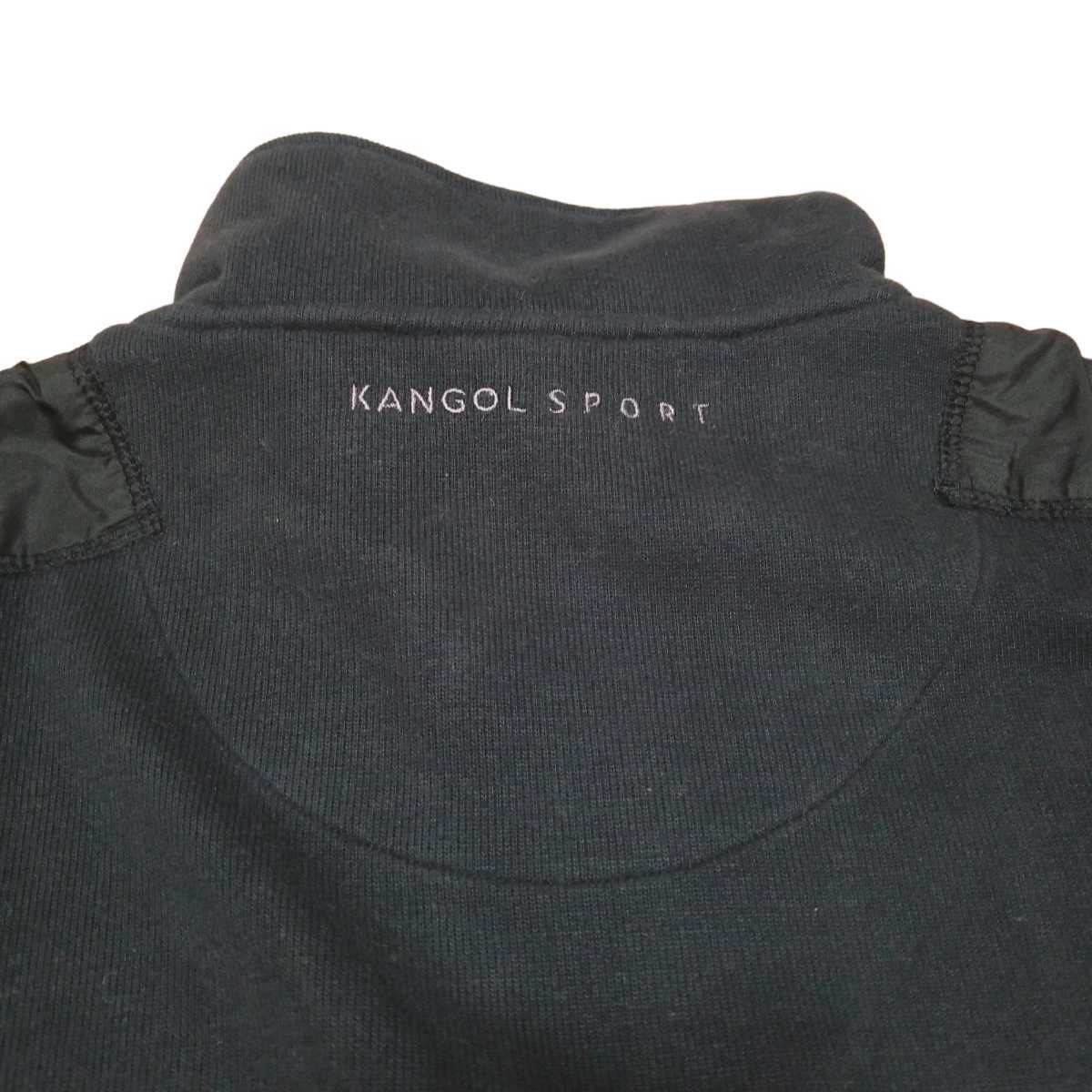 Y028 KANGOL SPORT Kangol спорт половина Zip трикотажный джемпер с длинным рукавом мужской 3L XXL большой размер черный чёрный стрейч . карман есть 